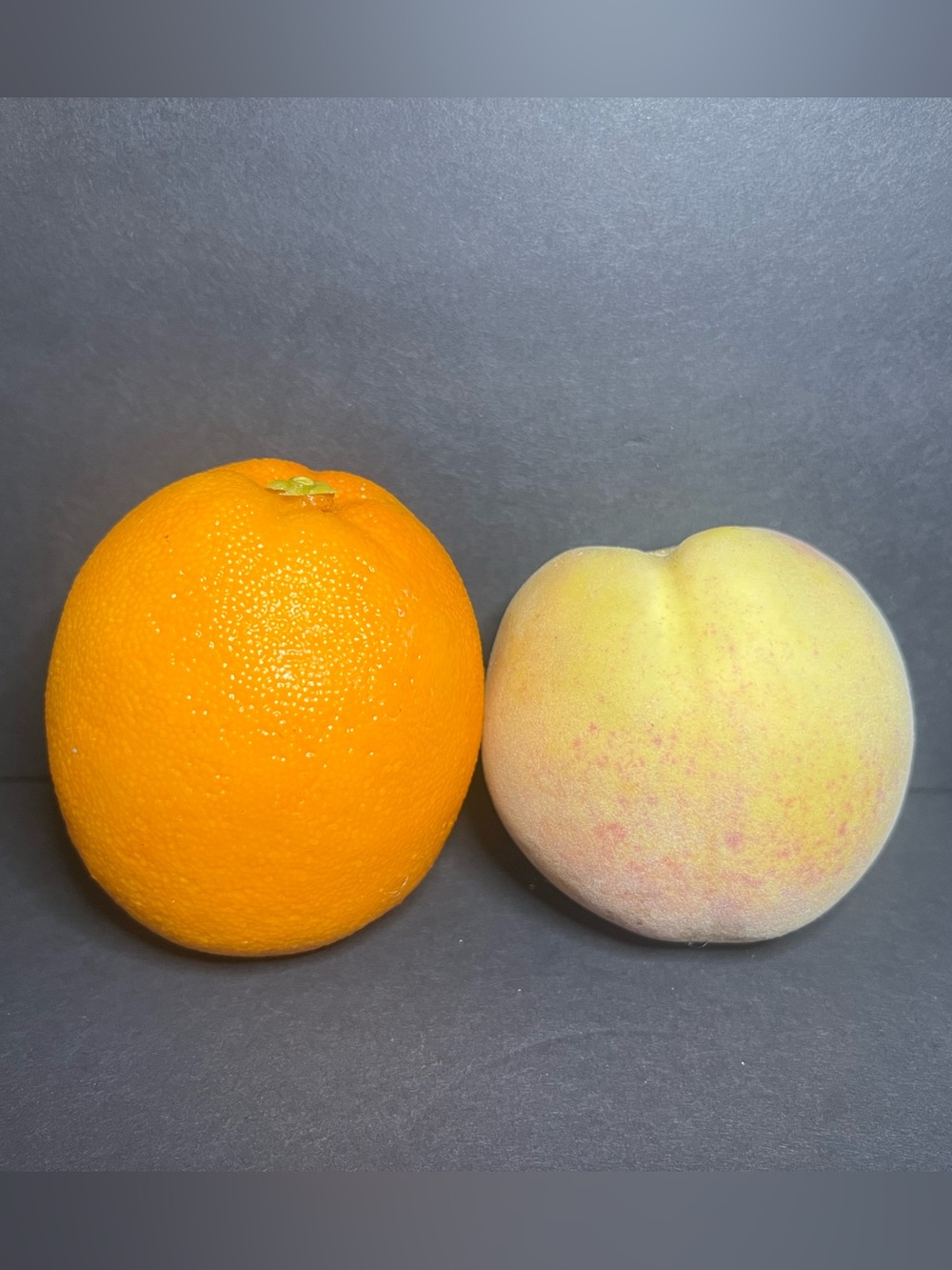 Vintage Set of 2 Realistic Faux Fake Fruit Textured Medium Orange & Fuzzy Peach